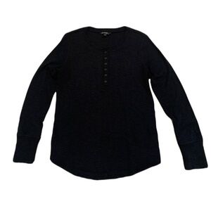 💛 George Black Ribbed Henley Long Sleeve Top - Size Large (L/G)